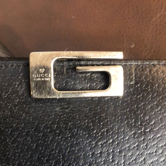 W GUCCI Black Lambskin Bifold Wallet with Silver G  Clasp Vintage - Picture 6 of 17